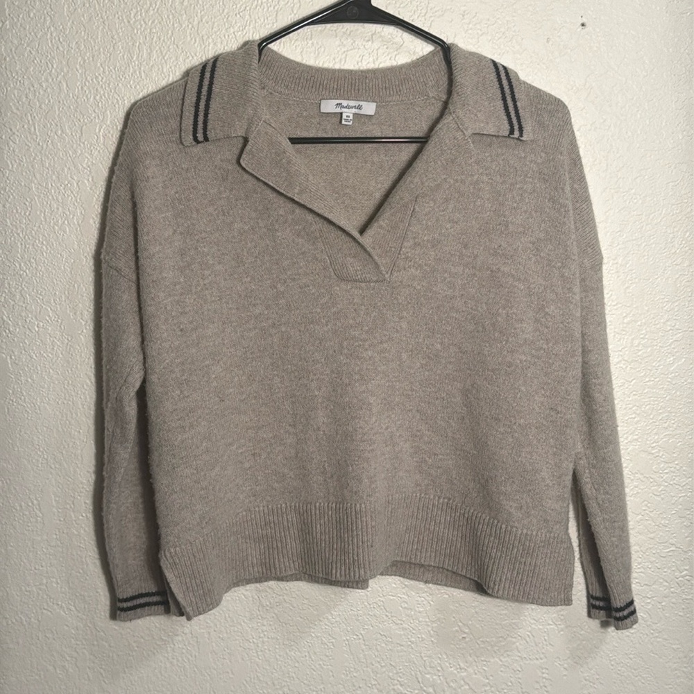 Madewell Tipped David Sweater Polo MerinoWool Blend Cropped Preppy XS